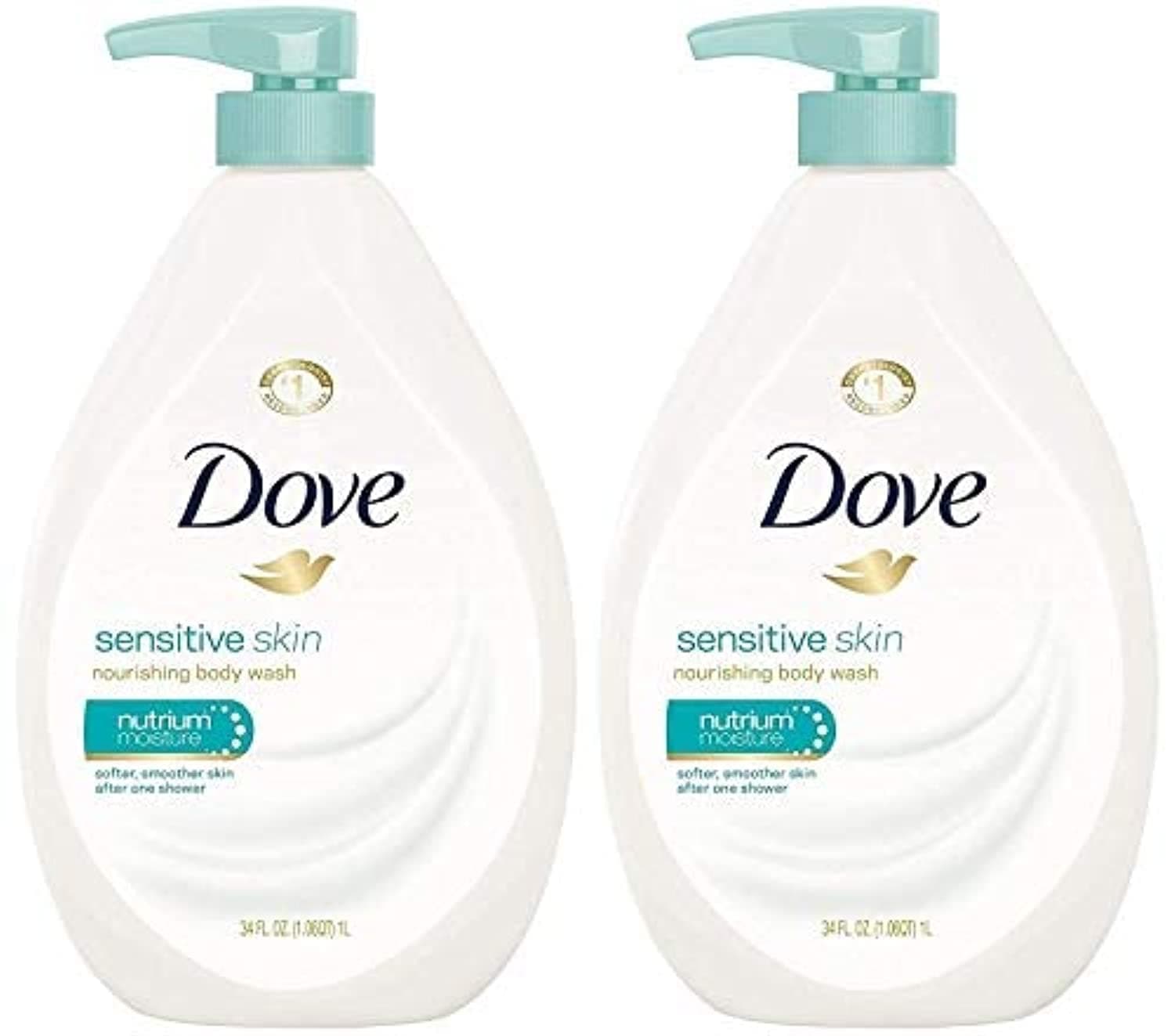 Dove Sensitive Skin Body Wash with Pump, 2x34 oz | Hypoallergenic Moisturizing Skin Cleanser - main product image