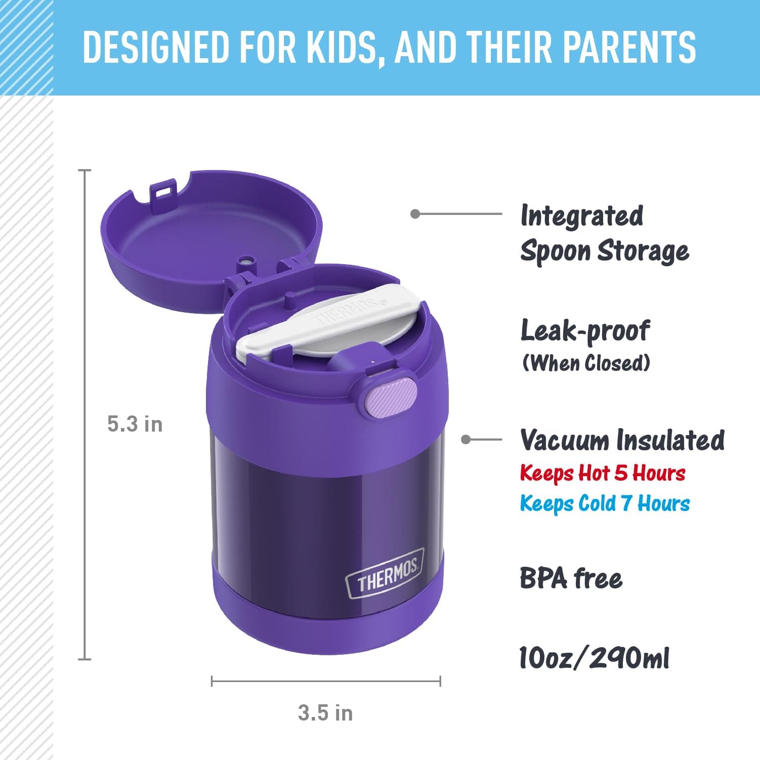 THERMOS FUNTAINER Kids Food Jar with Spoon, 10oz, Purple - view 2