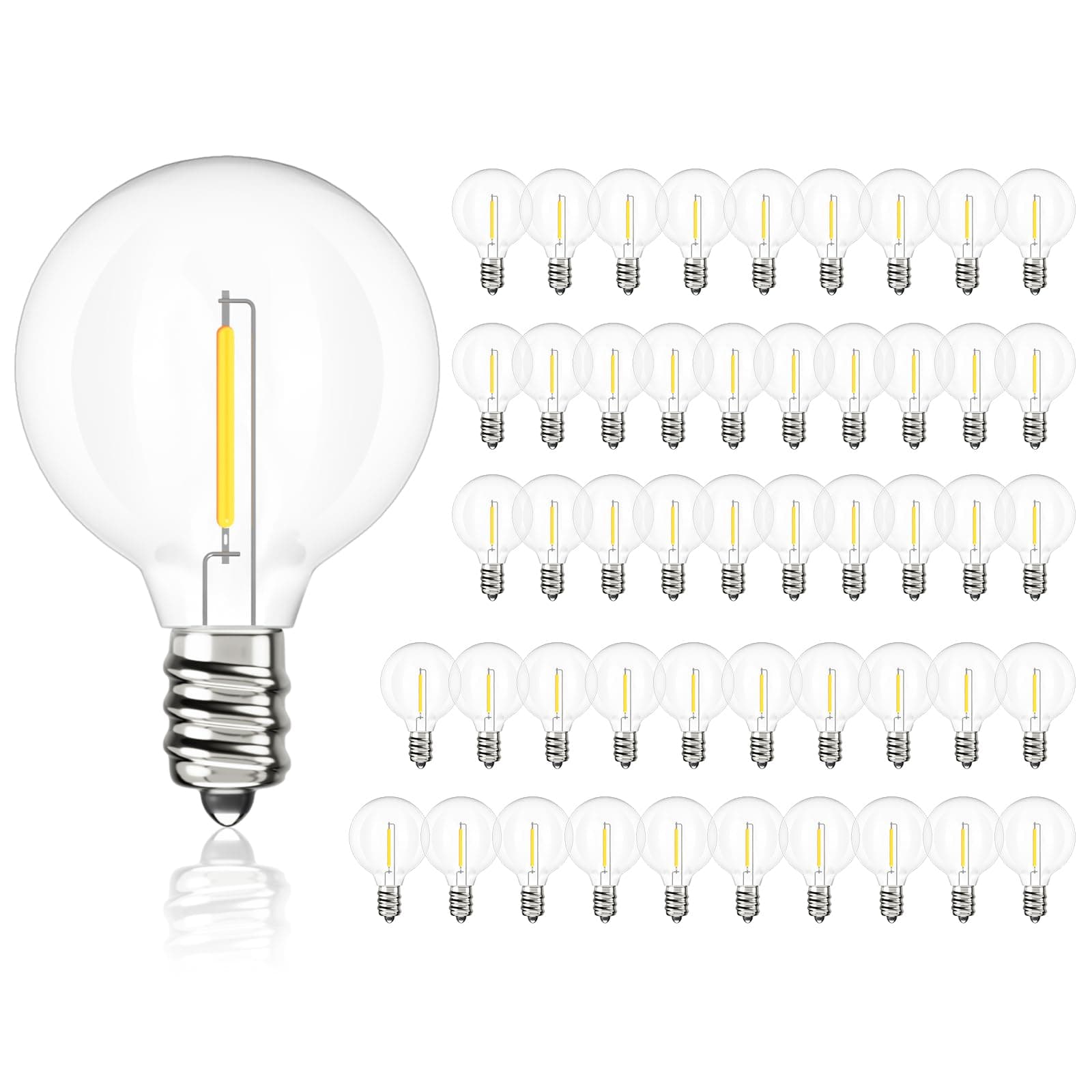Svater G40 LED Replacement Bulbs for Outdoor String Lights, 75 Pack Dimmable Globe Bulbs, E12/C7 Screw Base, Warm White 2700K | Shatterproof, Indoor Outdoor - main product image