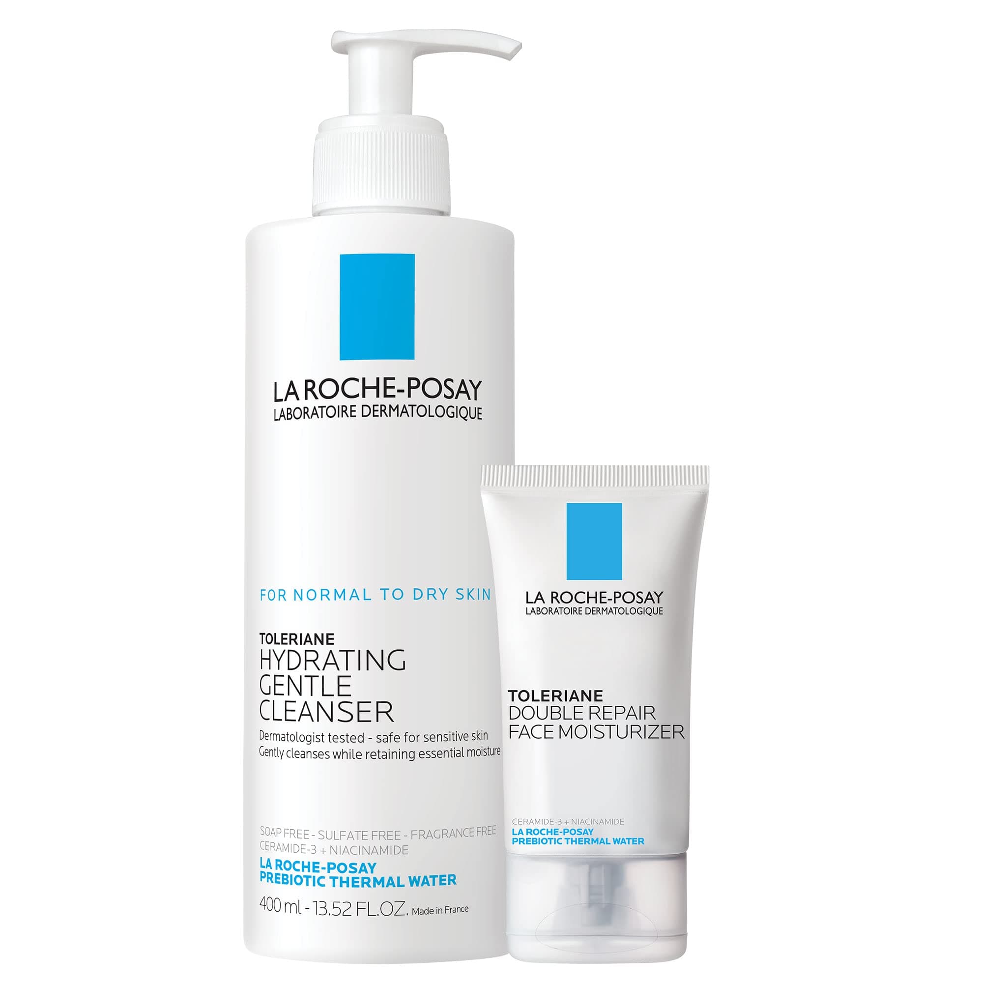 La Roche-Posay Toleriane Hydrating Gentle Cleanser & Double Repair Face Moisturizer Set (400ml + 40ml) | Gentle Cleansing & 48hr Hydration - main product image