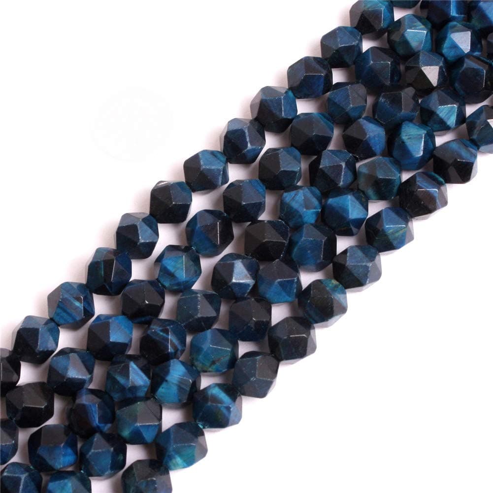 GEM-INSIDE CREATE YOUR OWN FASHION Natural 6mm Black Agate Gemstone Loose Beads Faceted Cambay Energy Stone for Jewelry Making 15" — Dyed Blue Tiger Eye / 10mm
