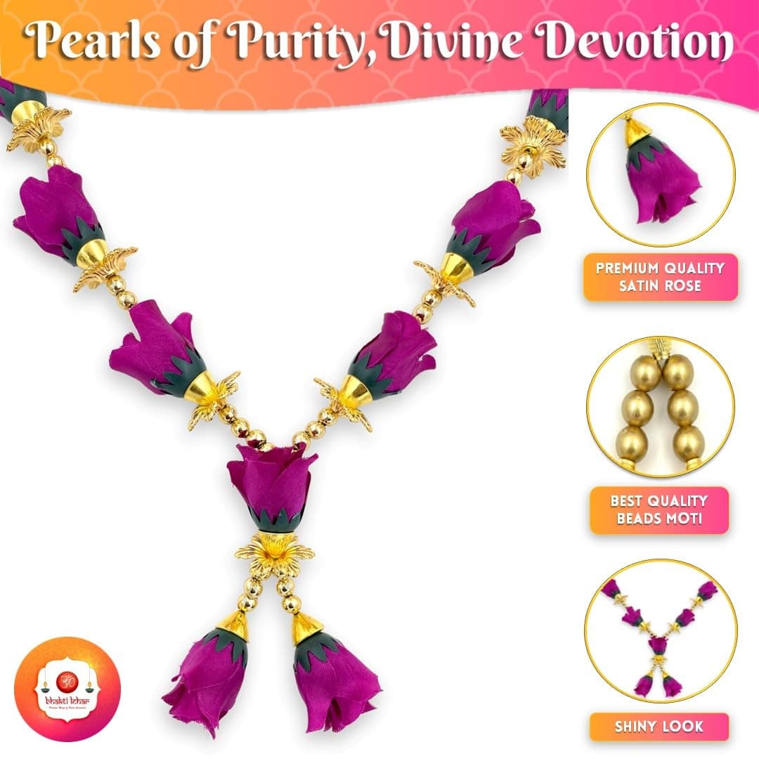 Bhakti Lehar - Premium Range Of Pooja Accessories Purple Garland 12 Inch | Handmade Artificial Rose & Pearl Mala for God Idols & Photo Frames - view 6