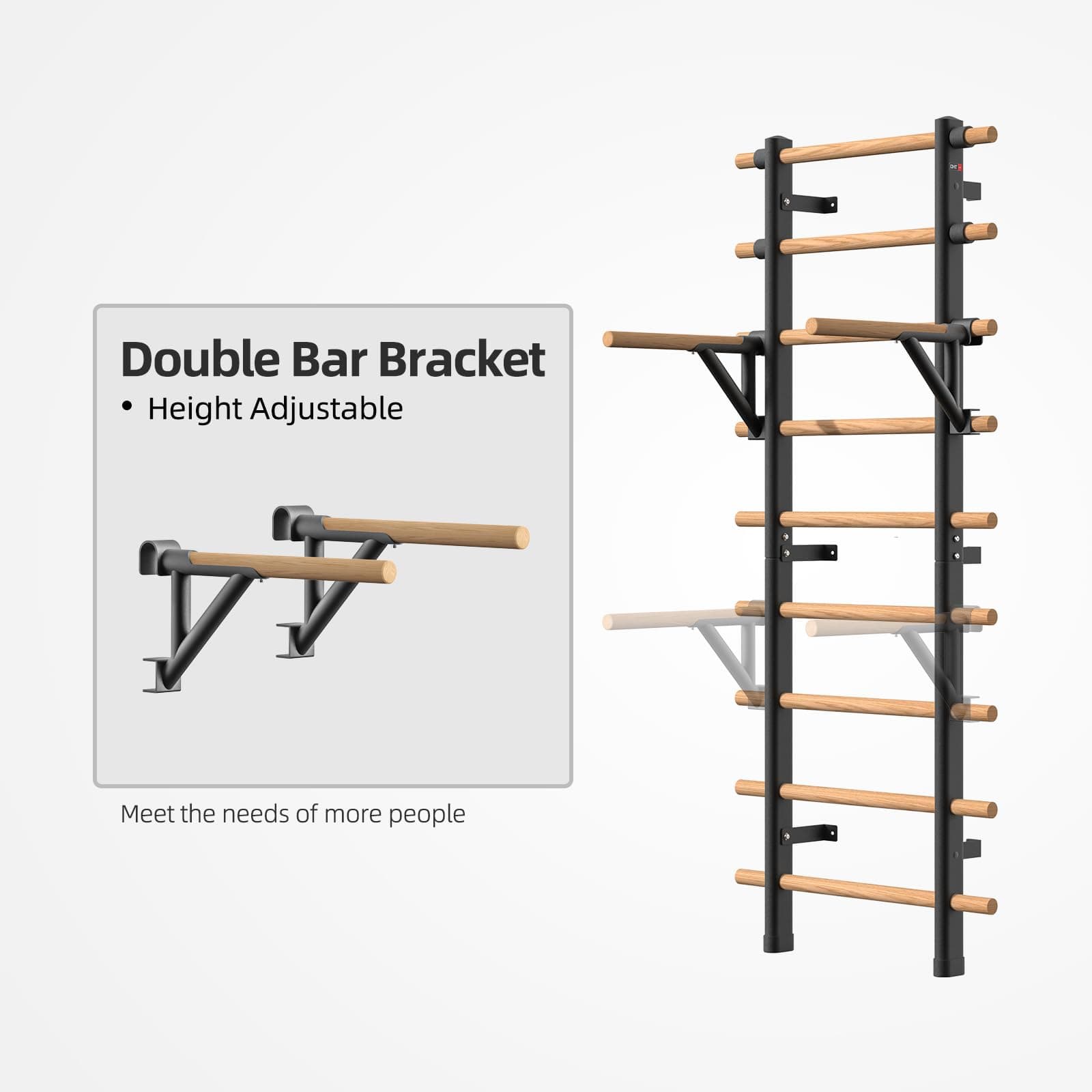 DHT Double Bar Bracket for Swedish Ladder | Adjustable Upper Body Exercise Accessory (70-120 chars) - view 2