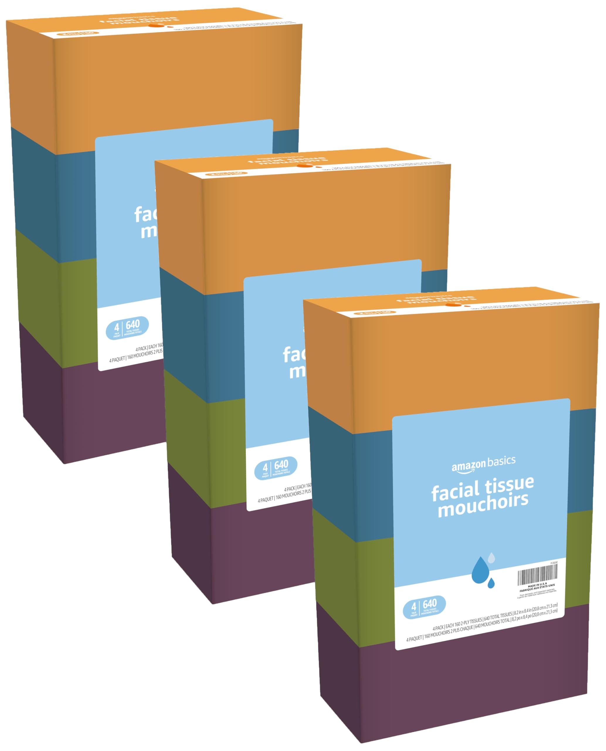 Amazon Basics Facial Tissues, 2-Ply, 1920 Count (12 Packs of 160) | Soft & Strong for Daily Use - main product image