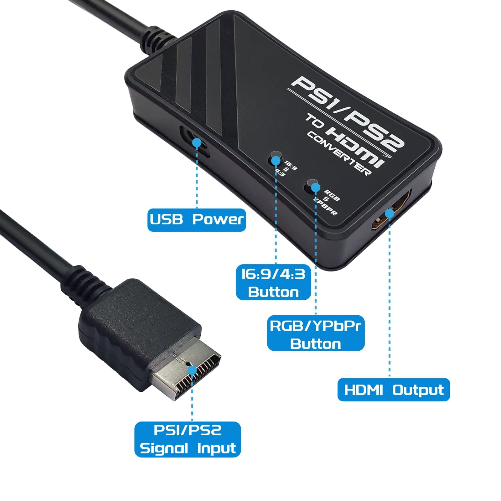 FeiEVER HDMI Adapter for PS1/PS2 Support RGB & YPbPr Signal Switch 720P | Compatible with Classic PlayStation Consoles - view 2