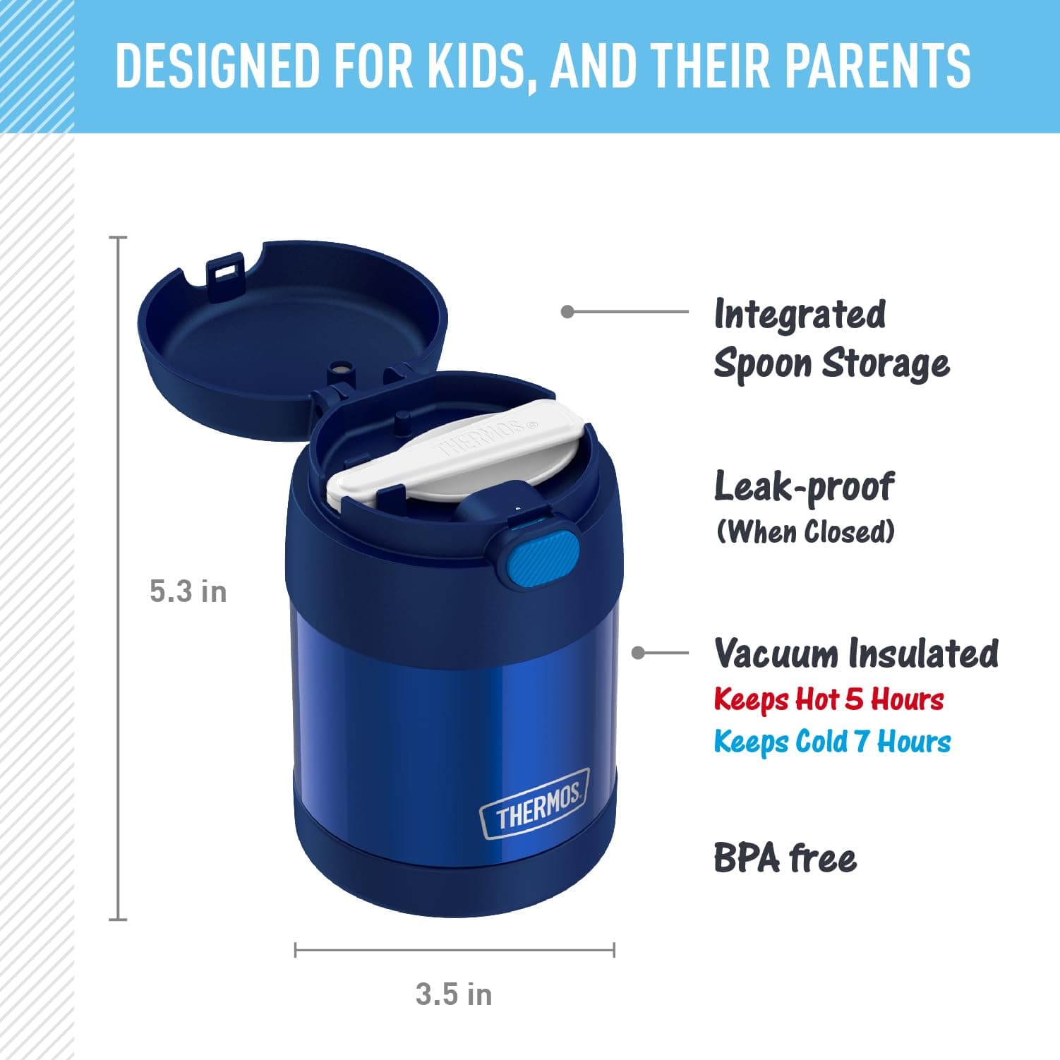 THERMOS FUNTAINER Kids Food Jar with Spoon, 10oz, Navy - view 2