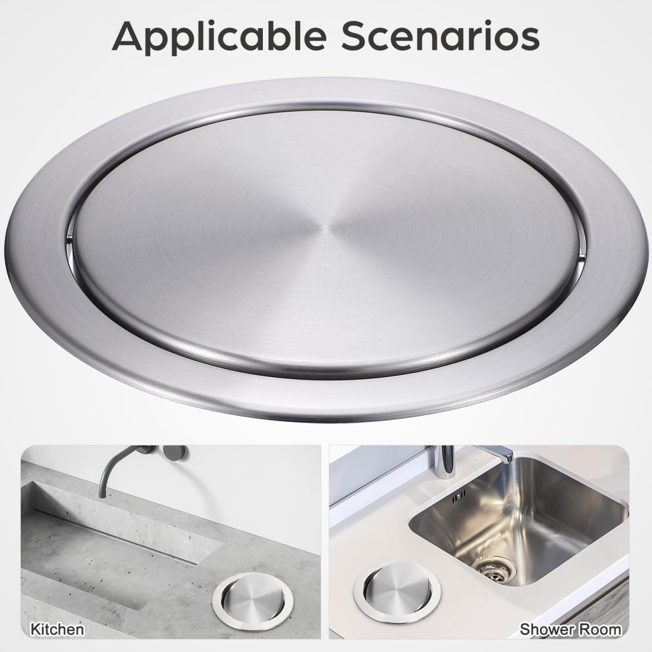 Cabilock Recessed Countertop Trash Bin Lid, Stainless Steel, Silent Swing, 21x21cm | Space-Saving Kitchen & Bathroom Cover - view 6