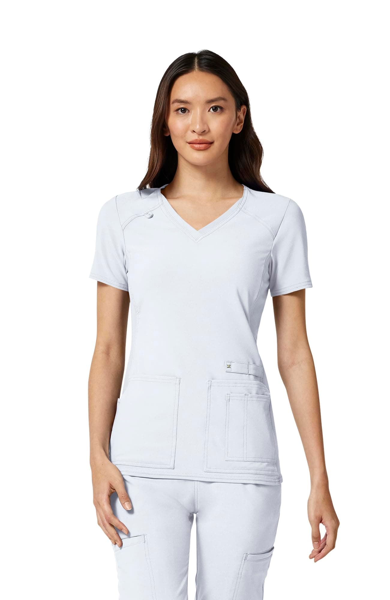 Cherokee Women's Medical Scrub Top V-Neck Knit Panel 4 Pockets XS White | Comfortable, Durable & Stylish for Healthcare Professionals - main product image