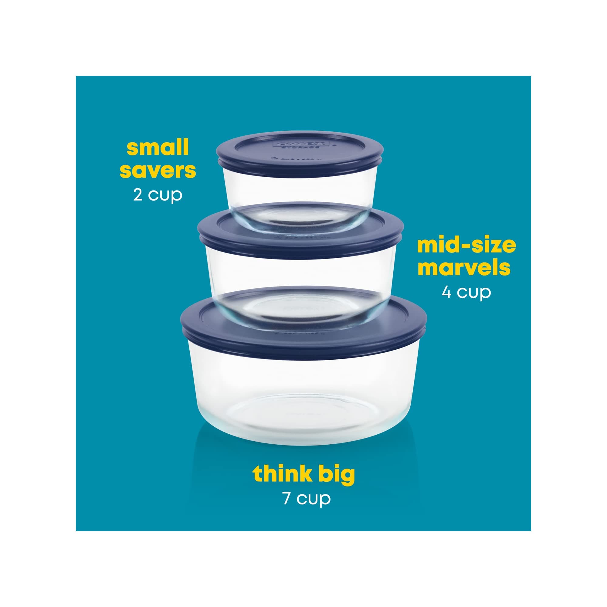 Pyrex Simply Store Glass Food Storage Containers Set (3-Pack) 2, 4, 7 Cup | Microwave & Dishwasher Safe - view 5