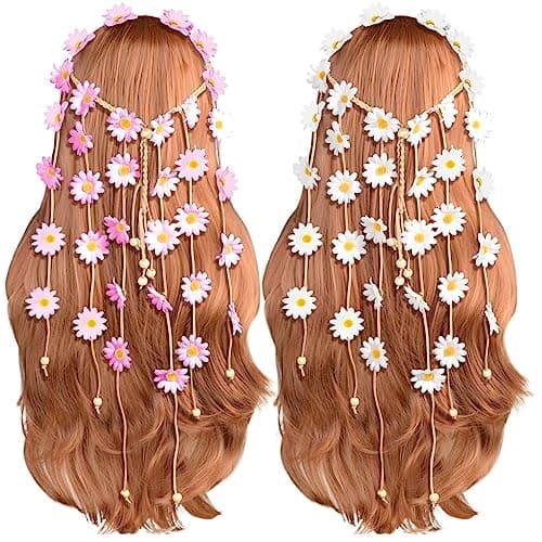 Sucrain Flower Hippie Headband Floral Crown Summer Sunflower | 2pcs Bohemian Style for Women - main product image
