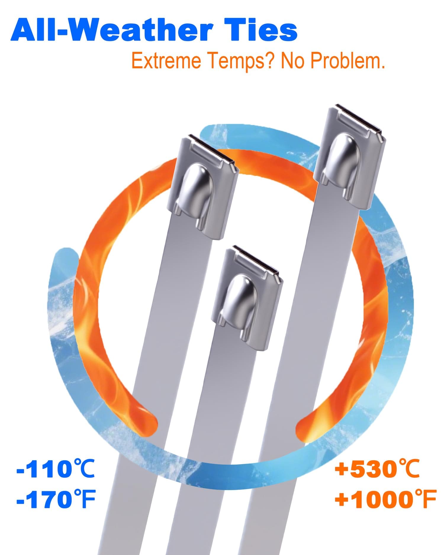 ZOOSUNX Metal Zip Ties 11.8 Inch | Heavy Duty Stainless Steel, 198 lbs Tensile Strength, Heat Resistant - for Auto & Industrial Use - view 4