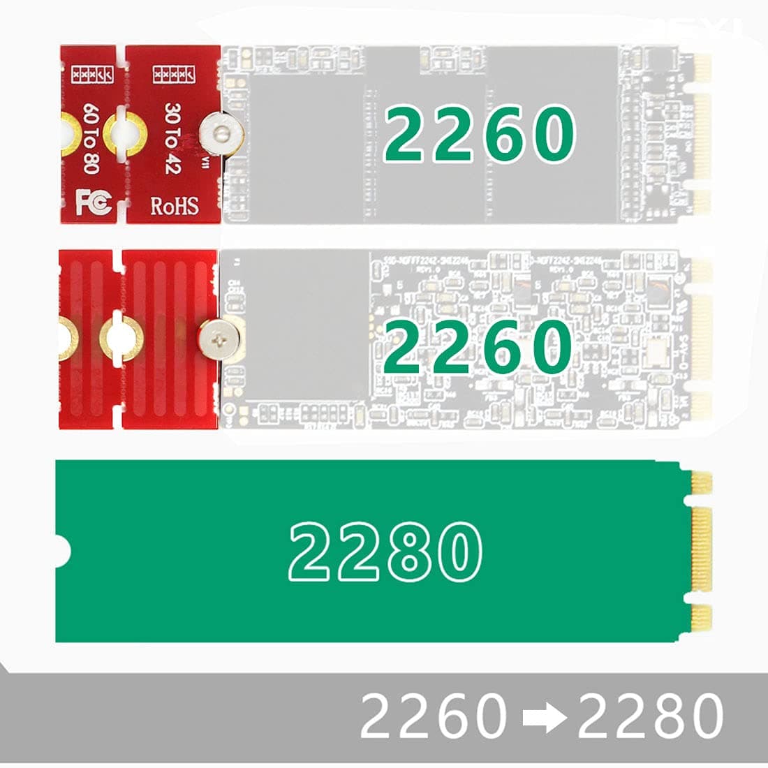 JEYI M2 M2PLUS NGFF NVME M.2 Extended Transfer 2230, 2242, 2260, 2280 | Durable Metal Support, Adjustable Length, Easy Install - view 7