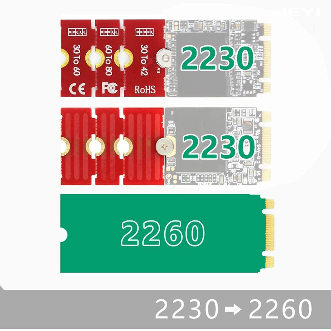 JEYI M2 M2PLUS NGFF NVME M.2 Extended Transfer 2230, 2242, 2260, 2280 | Durable Metal Support, Adjustable Length, Easy Install - view 6