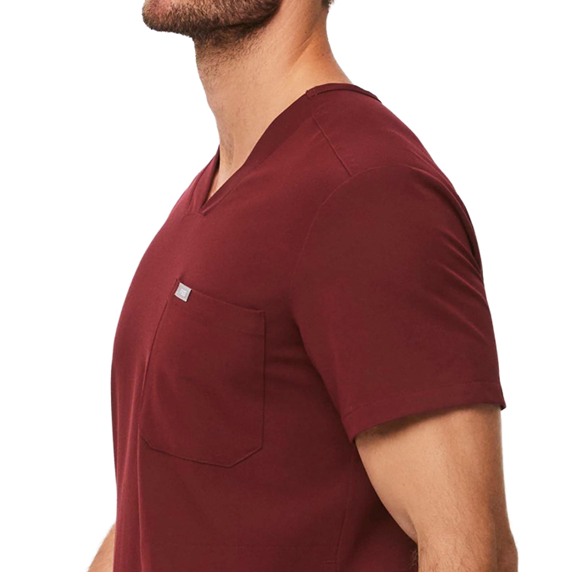 FIGS Chisec Three-Pocket Men’s Scrub Top – Burgundy, M | Technical Comfort & Durable Fit - view 2