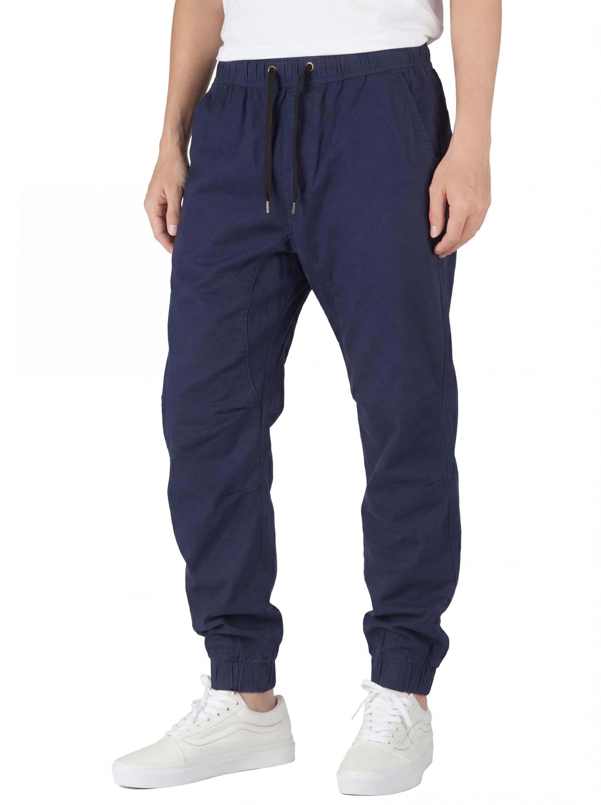 ITALYMORN Men's Stretch Chino Joggers XL Khaki | Slim Casual Pants with Flex & Authentic Cotton — Navy Blue / Small