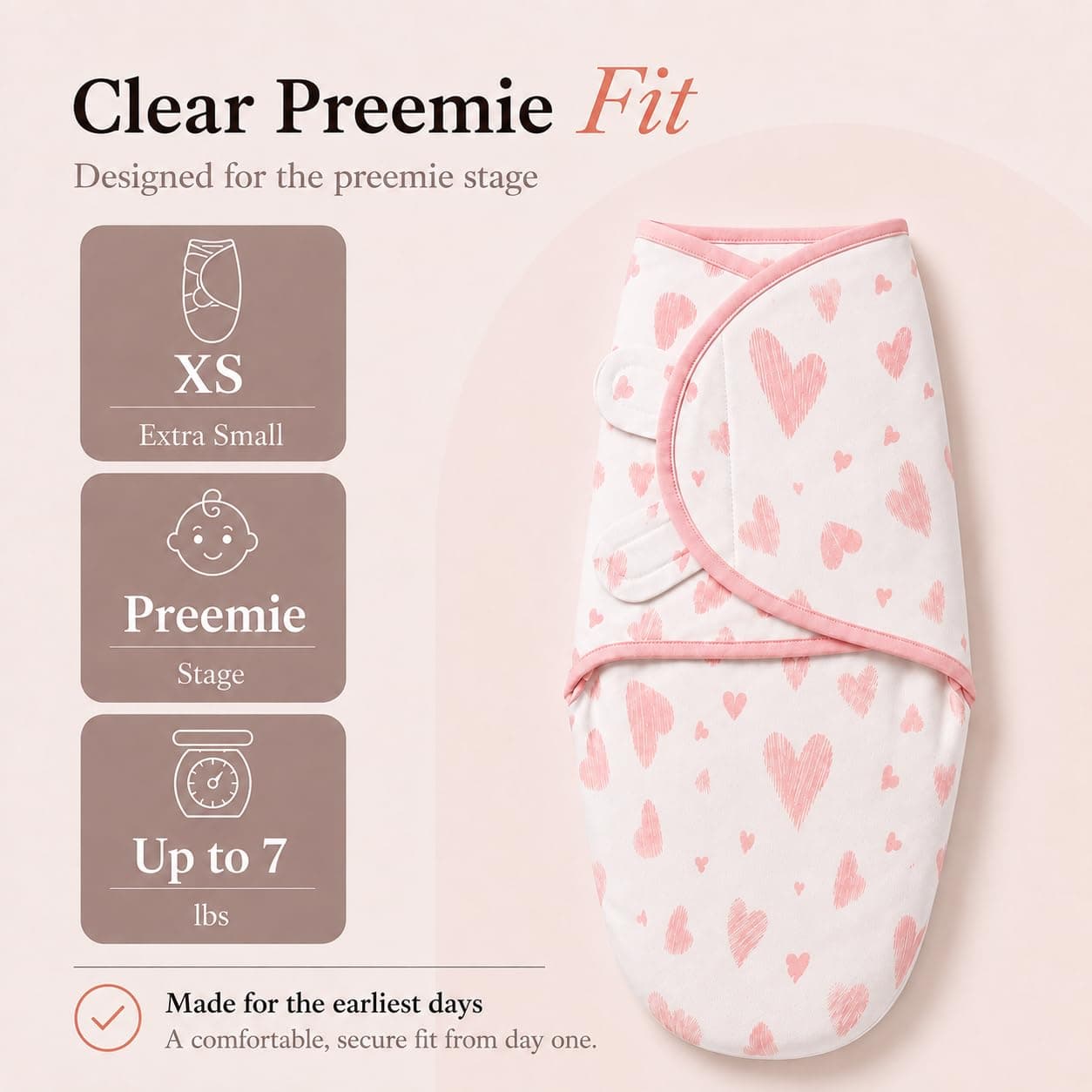 Bublo Baby Organic Preemie Swaddles 4-7 lbs | Gentle, Adjustable & Breathable for Premature Babies - view 8
