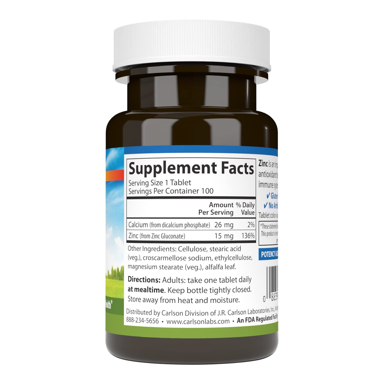 Carlson Zinc 15 mg | Supports Immune & Skin Health, 100 Tablets - view 2