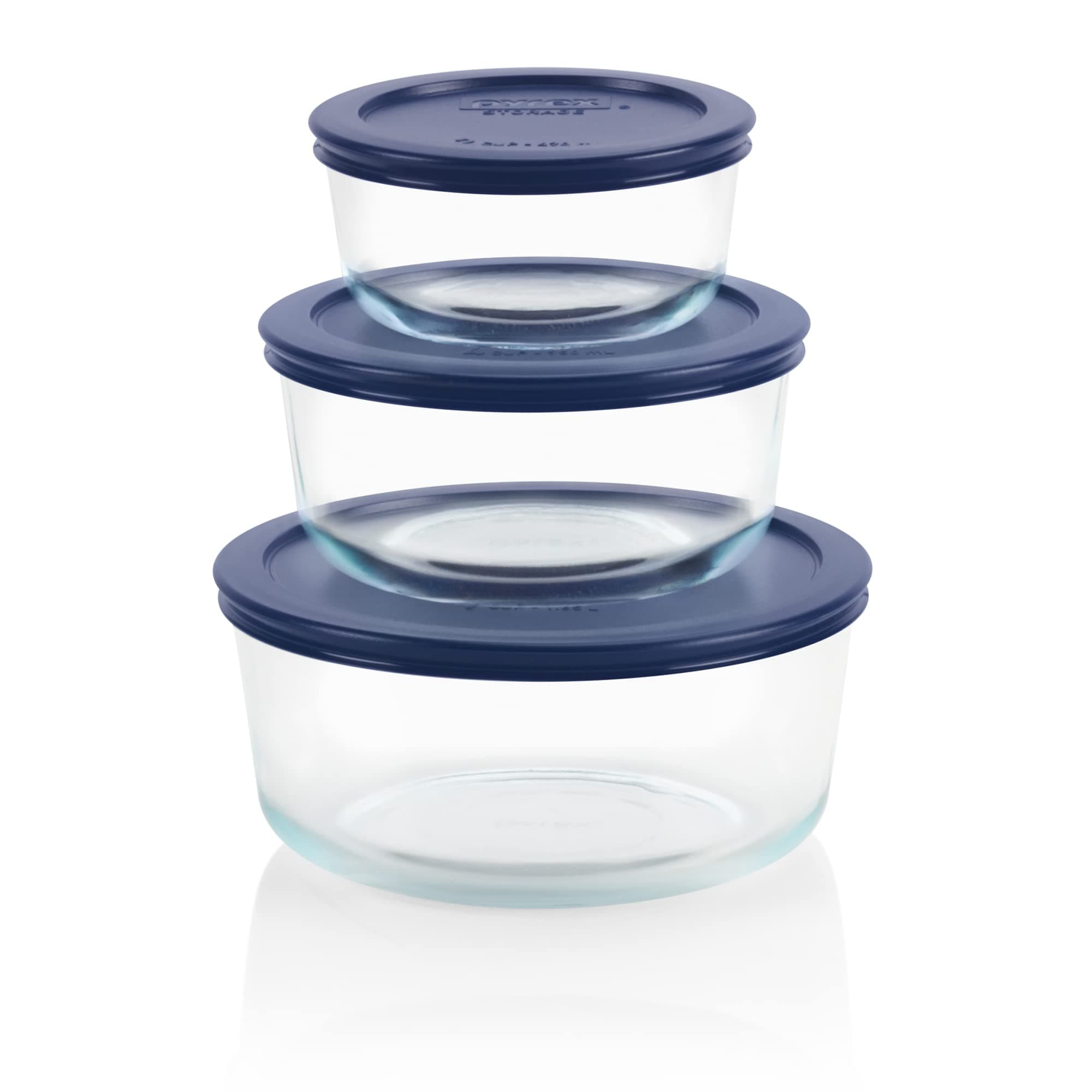 Pyrex Simply Store Glass Food Storage Containers Set (3-Pack) 2, 4, 7 Cup | Microwave & Dishwasher Safe
