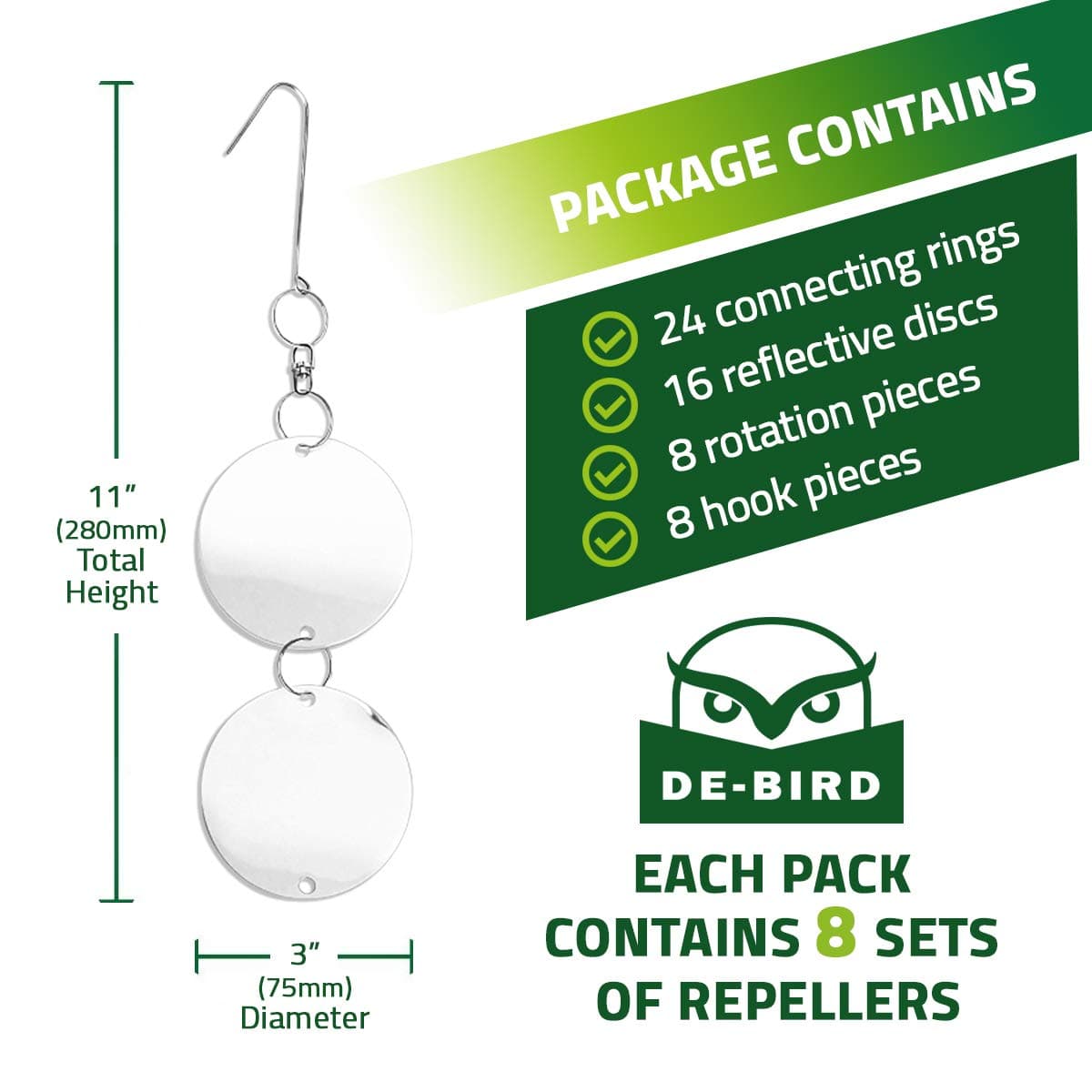 De-Bird Reflective Hanging Discs 8 Pack | Outdoor Garden Decor with Swivel Hooks - view 2