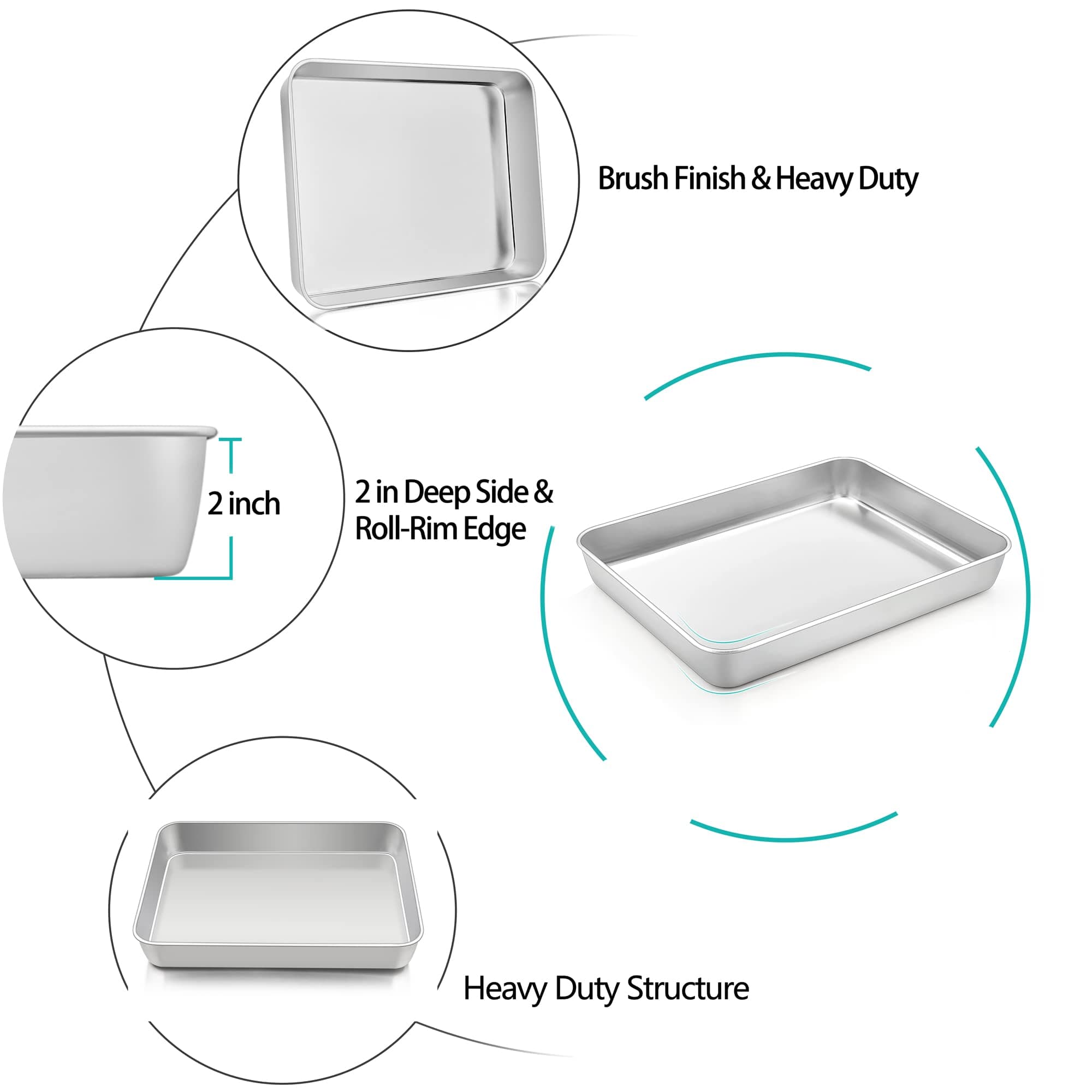 TeamFar Lasagna Pan 12.3" x 9.75" x 2" | Heavy Gauge Stainless Steel, Deep Sides, Dishwasher Safe - view 3