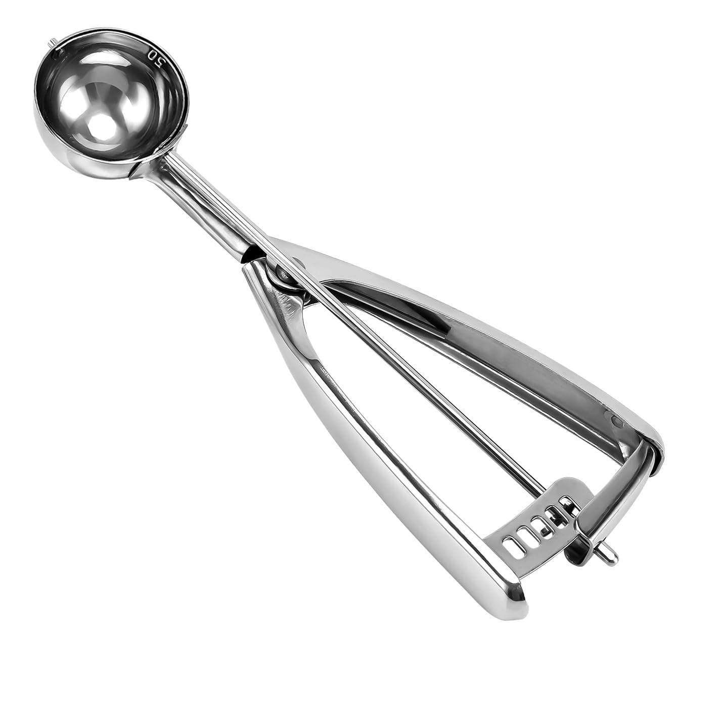 Saebye Large Cookie Scoop 2.7 oz | Food-Grade Stainless Steel, Ergonomic Trigger, 2.5 inch Ball, Dishwasher Safe — #50