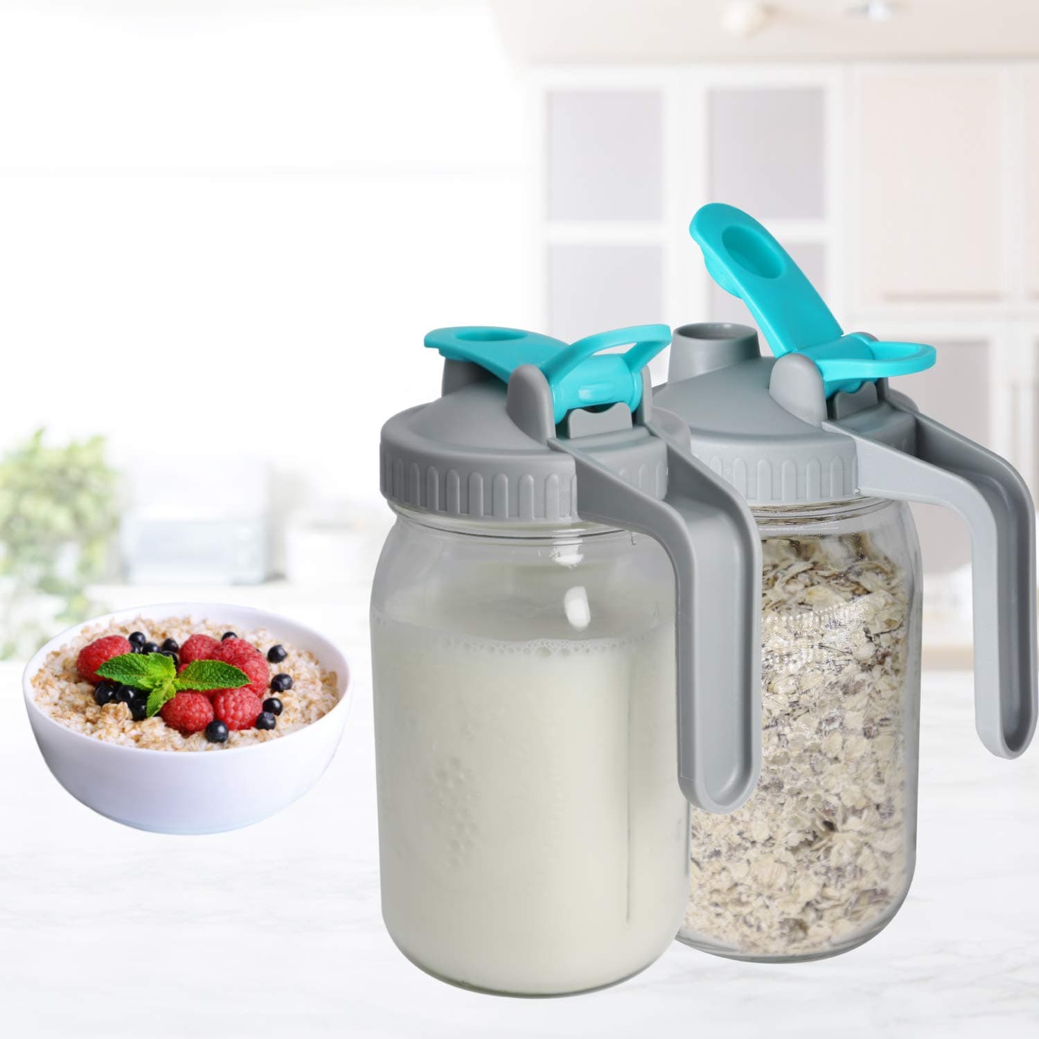 GMSWEET Mason Jar Pitcher 32 Oz Wide Mouth with Handle & Pour Spout | Leakproof Glass Jug for Cold Brew & Lemonade - view 6