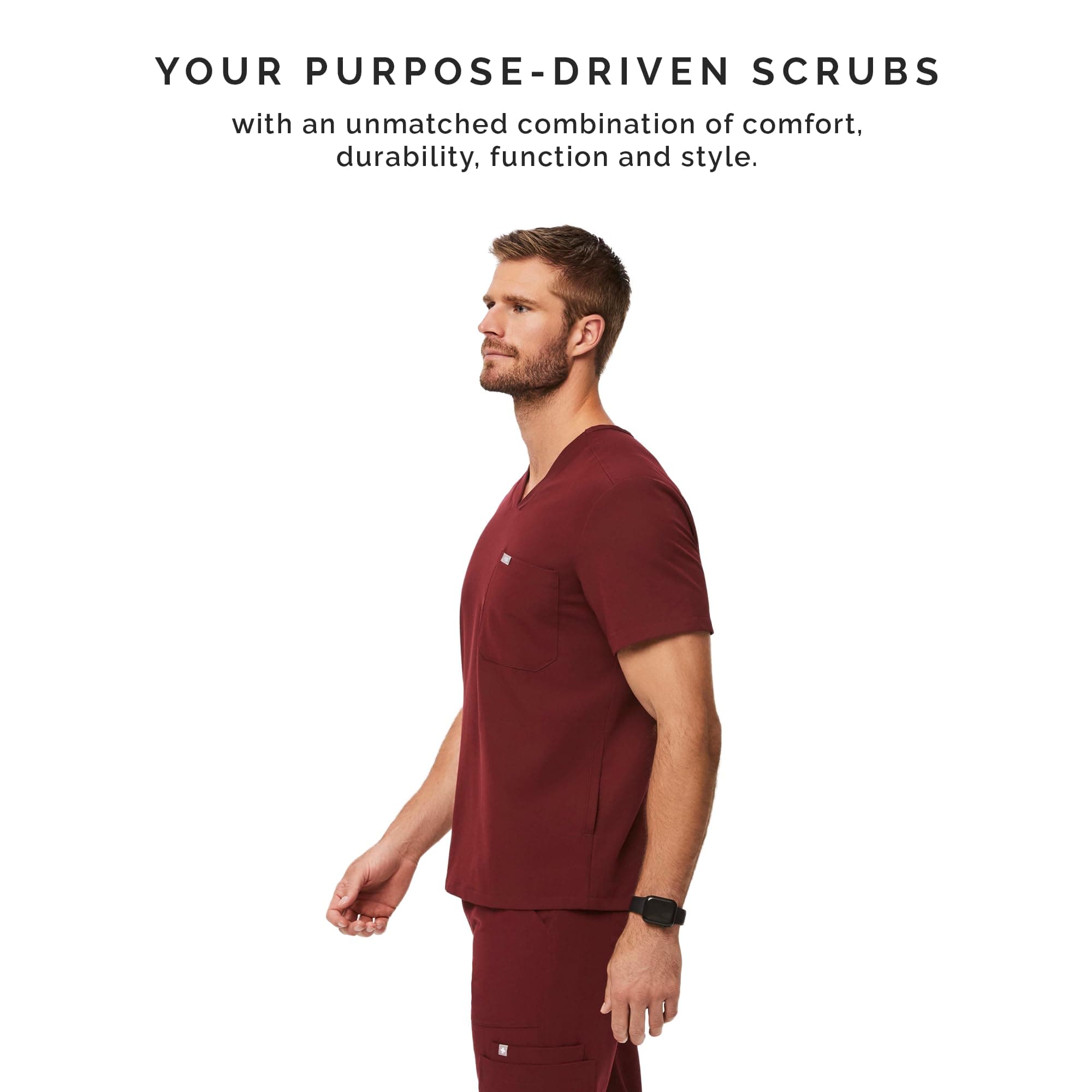 FIGS Chisec Three-Pocket Men’s Scrub Top – Burgundy, M | Technical Comfort & Durable Fit - view 5