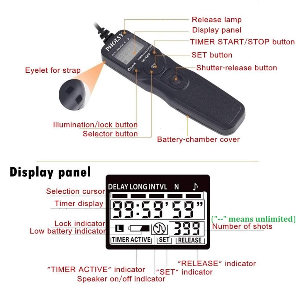 PHOLSY RR90 Timer Remote Control Cable with Intervalometer for Fujifilm | Digital Timer & Trigger - view 5