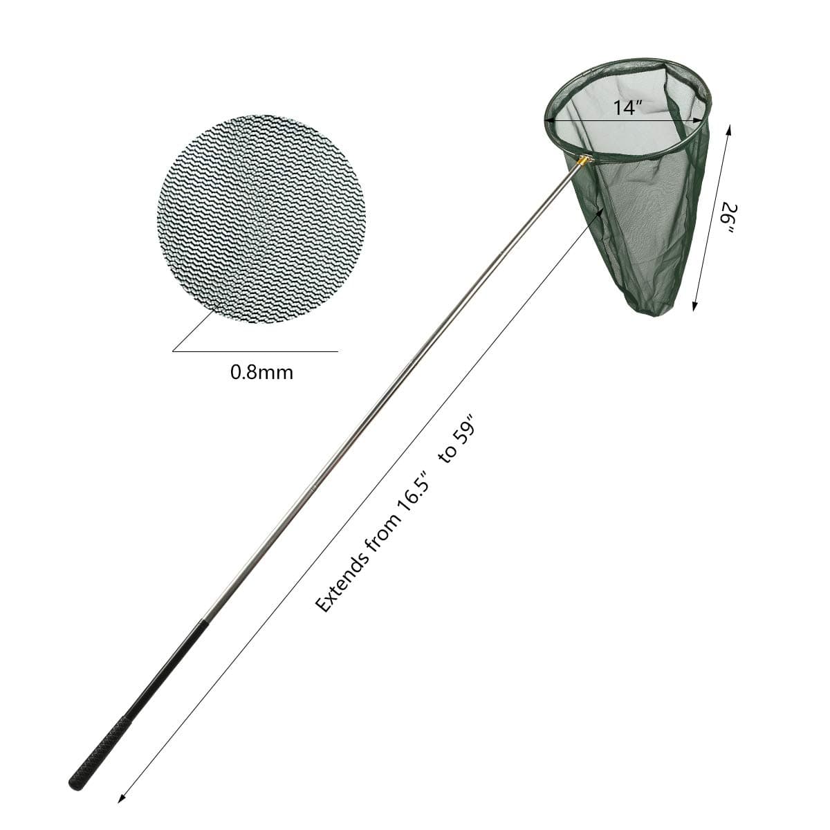 RESTCLOUD Professional Insect and Butterfly Net, 14" Ring, 59" Handle, Green | Extendable Bug Catching Tool - view 2