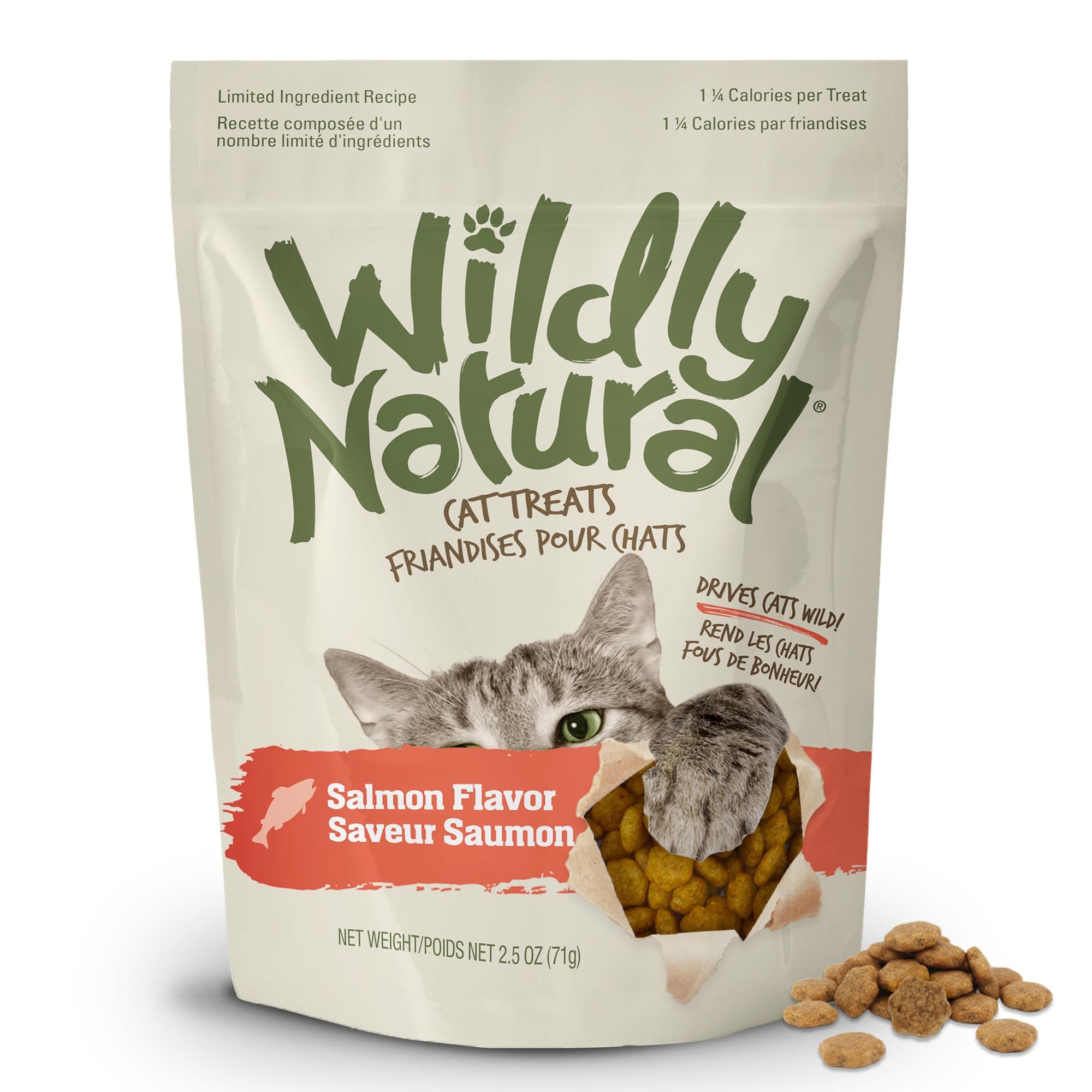Wildly Natural Cat Treats, 2.5 Ounces, Salmon Flavor | Crunchy Dental Snacks for Cats