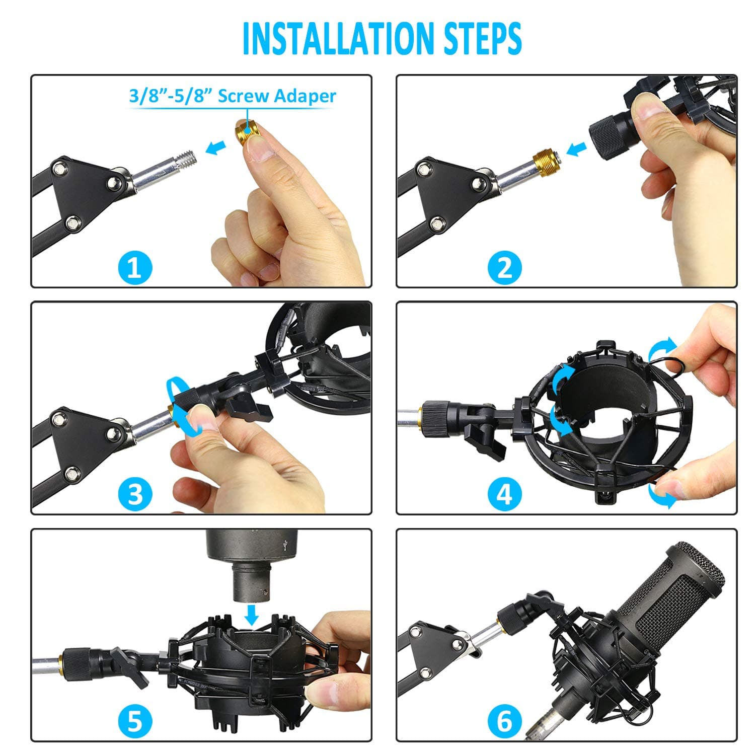 SUNMON Shock Mount for Microphones 1.9"-2.0" | Vibration Noise Reduction for Audio Technica AT2020 - view 6