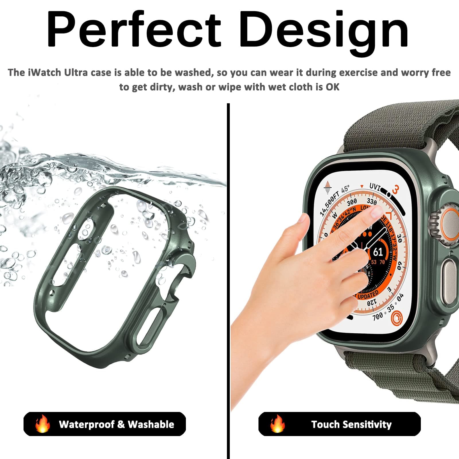 Miimall Apple Watch 49mm Ultra Case | Slim Hard PC Bumper for Ultra 2/3, Green - view 5