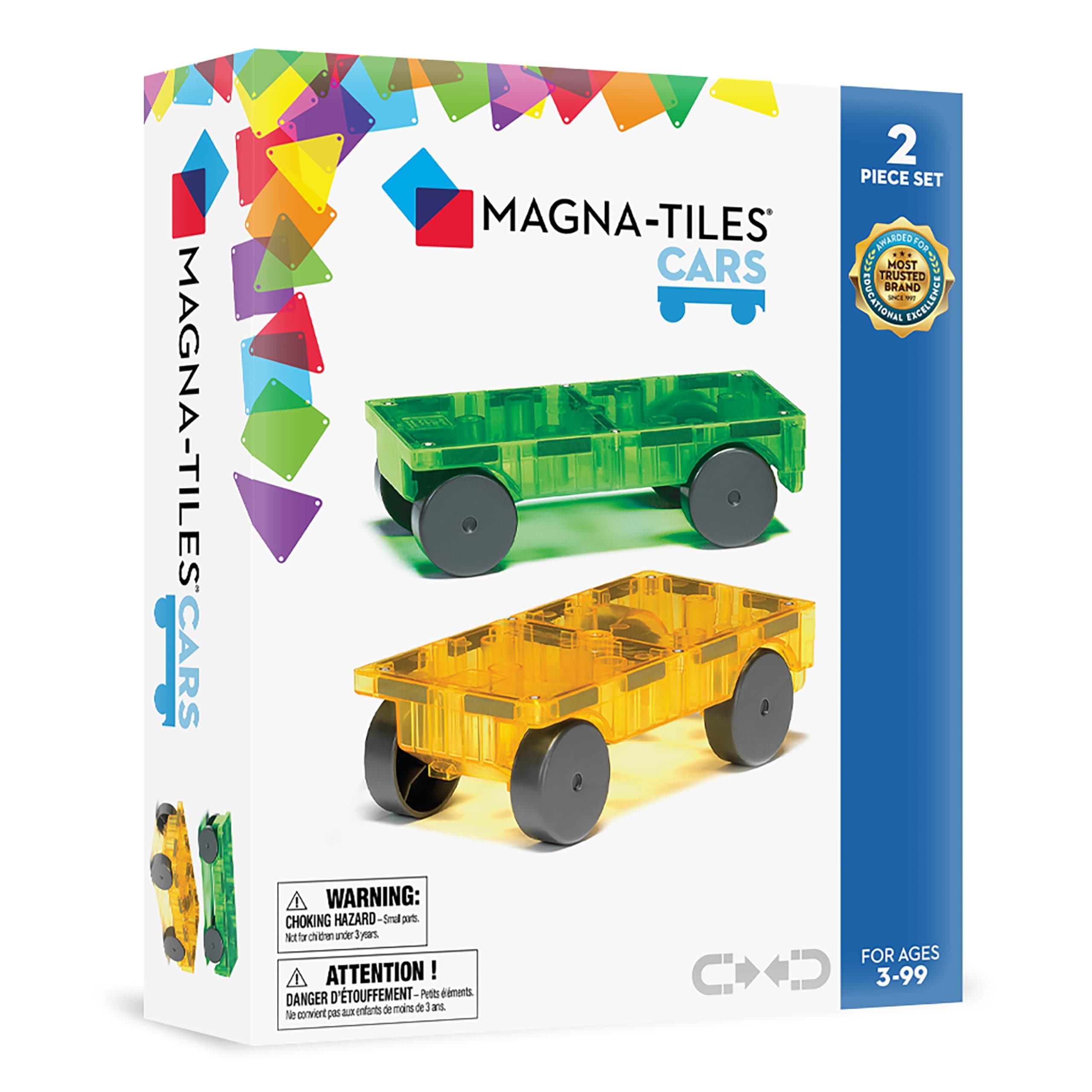 MAGNA-TILES Cars – Green & Yellow 2-Piece Magnetic Construction Set | Magnetic Building Toy for Kids 3+ - main product image