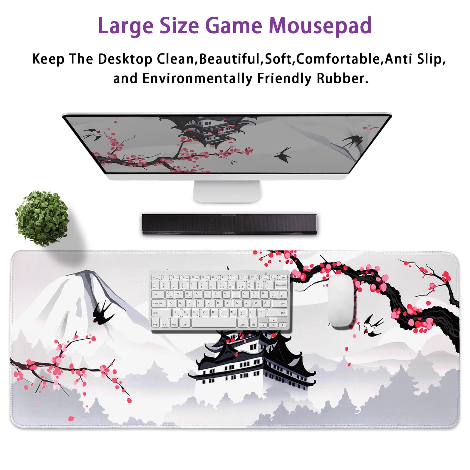 MEWOOCUE Japanese Cherry Blossom Gaming Mouse Pad 80cm x 30cm (31.5 x 11.8 inches) | Smooth Control Surface - view 2
