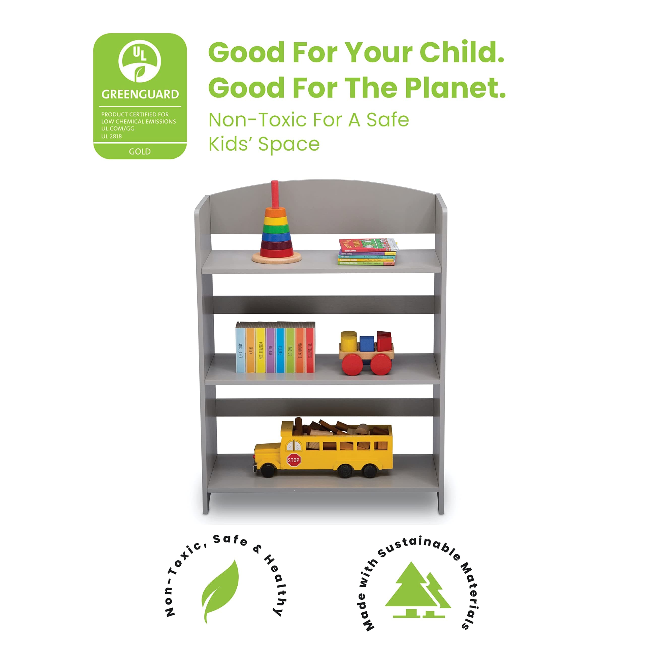 Delta Children MySize Bookshelf - Greenguard Gold Certified, Grey | Kid-Sized, Sturdy Wood Bookcase for Kids - view 2