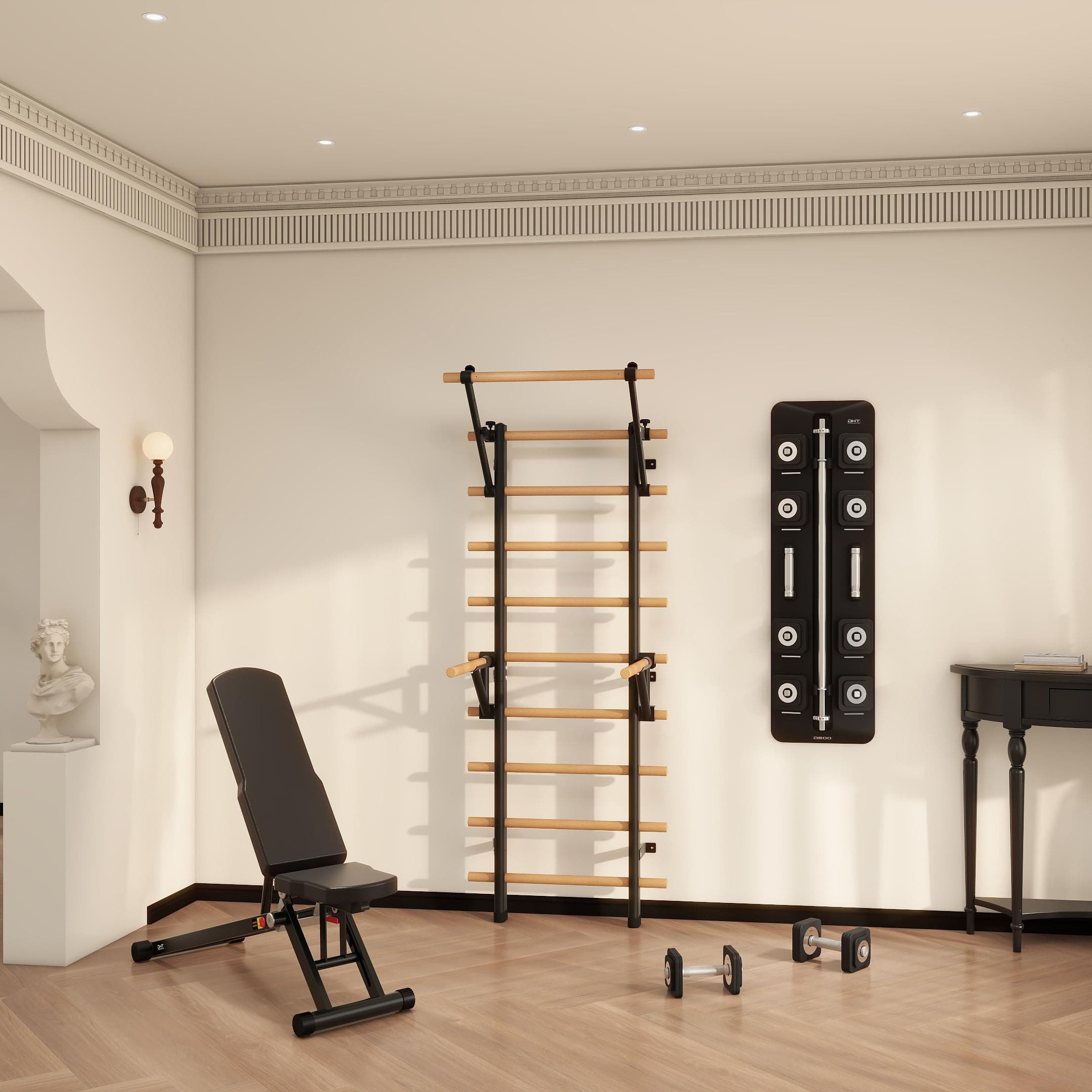 DHT Double Bar Bracket for Swedish Ladder | Adjustable Upper Body Exercise Accessory (70-120 chars) - view 7