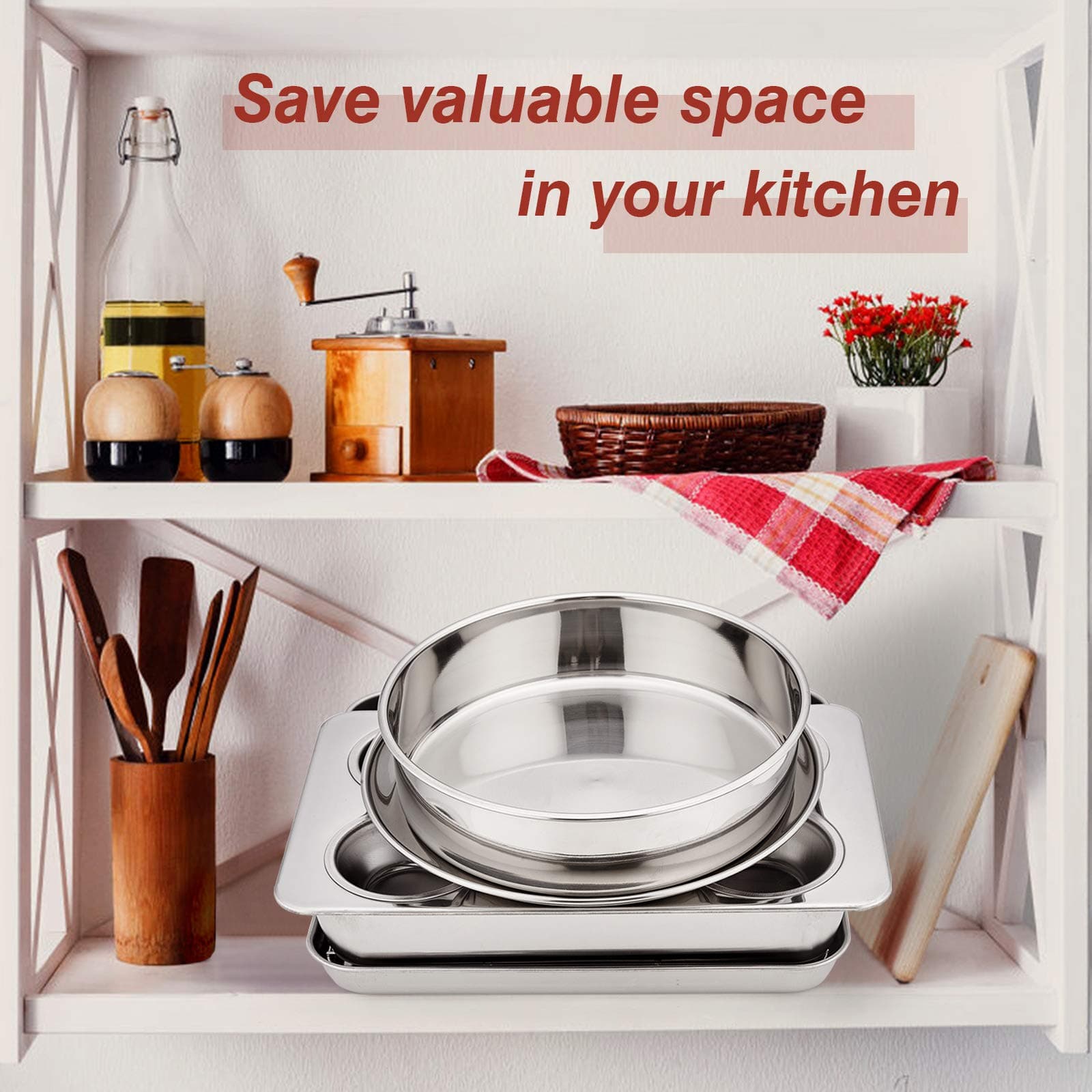 E-far Toaster Oven Bakeware Set, 6PCS Stainless Steel Small Baking Pan Set | Durable & Healthy - view 6