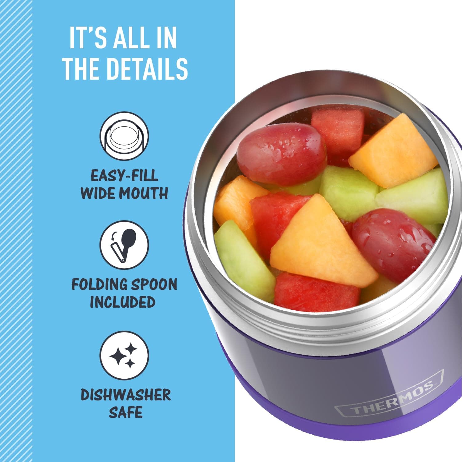 THERMOS FUNTAINER Kids Food Jar with Spoon, 10oz, Purple - view 4
