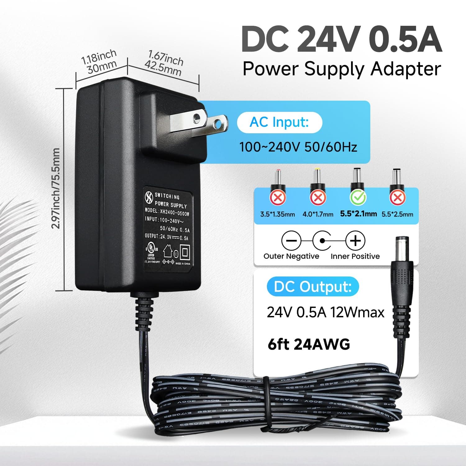 ANLINK 24V 0.5A Power Supply Adapter with 8 Tips | UL Listed for Stable 24V Devices - view 2