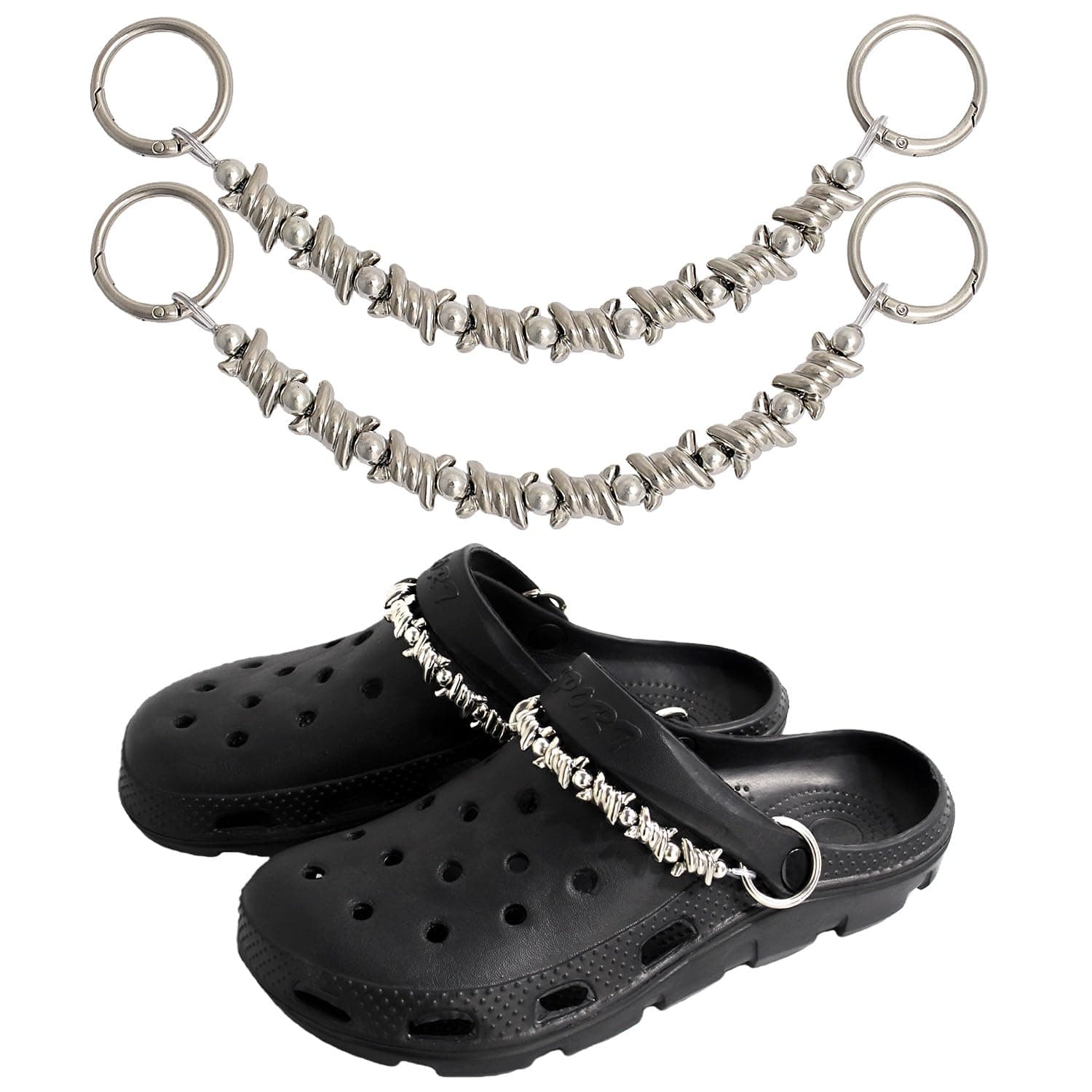 VIQWYIC Shoes Metal Chain Spikes Charms | Punk Shoe Decoration for Men Women — Silver Barbed