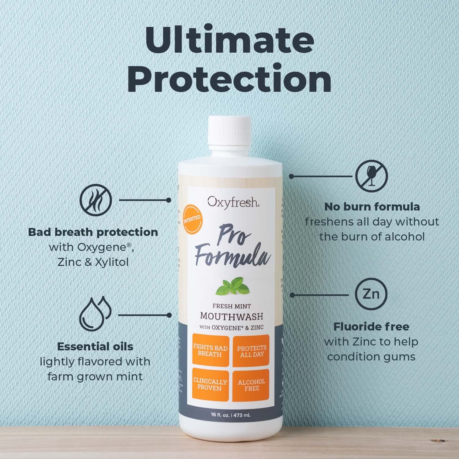 Oxyfresh Premium Pro Formula Fresh Mint Mouthwash – Patented Zinc Mouthwash for Adults - view 2