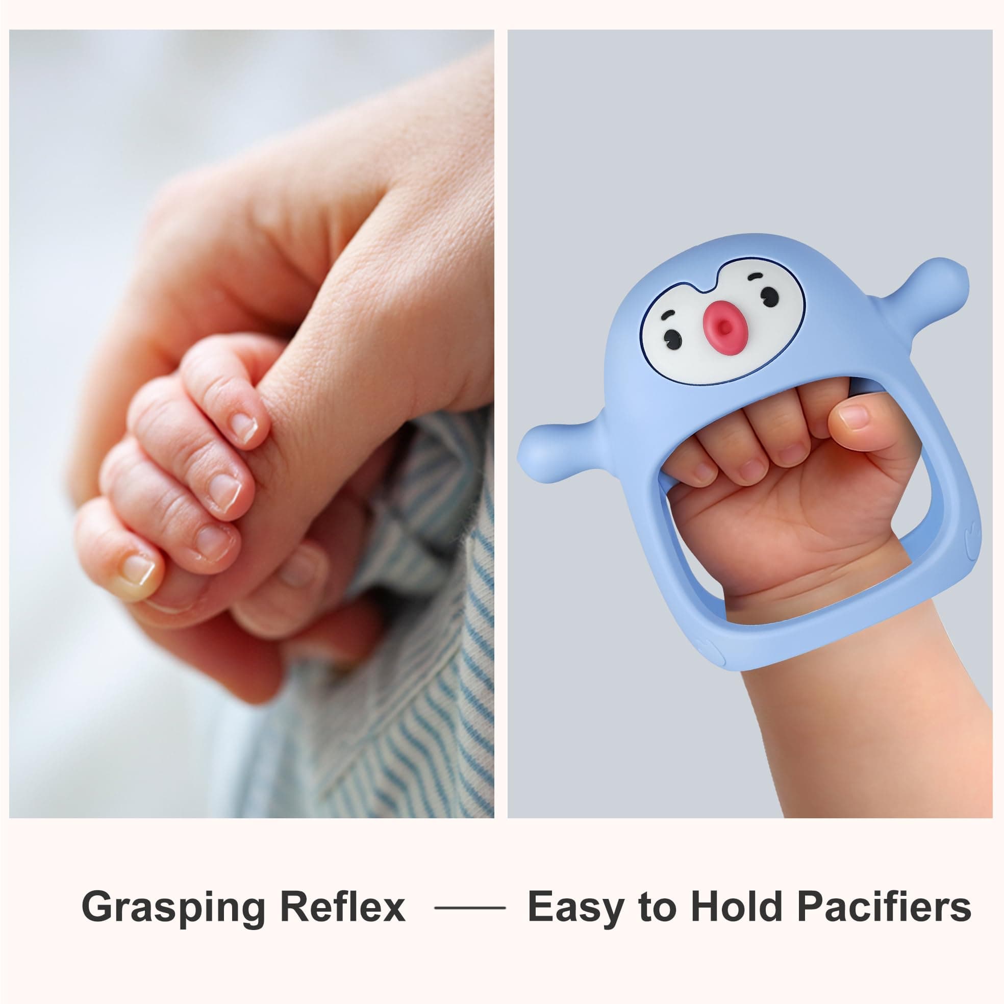 Smily Mia Baby Teething Toys for 0-6Months | Penguin Teether | Hand Teether | Teething Mittens | Light Blue - view 3