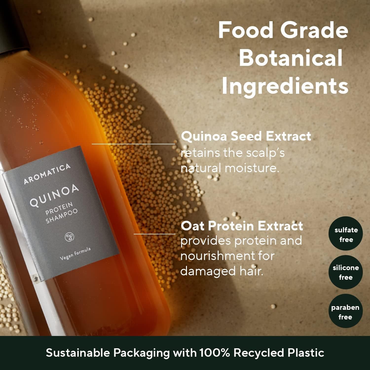 AROMATICA Quinoa Protein Shampoo 400ml (13.53 Fl Oz) | Vegan Protein for Damaged Hair - view 3
