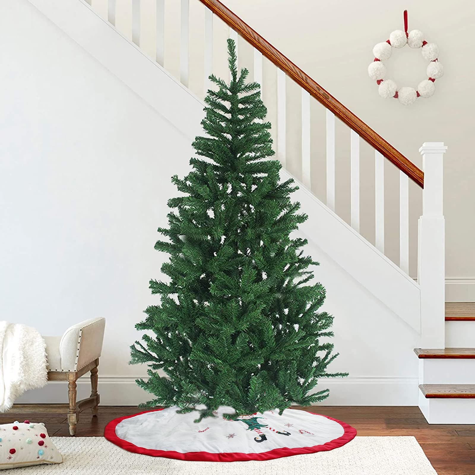 Zpiio Tree Skirt 48 inch | Rustic Embroidered Elf Design, Soft Padding, Large Size for Christmas Tree - view 9