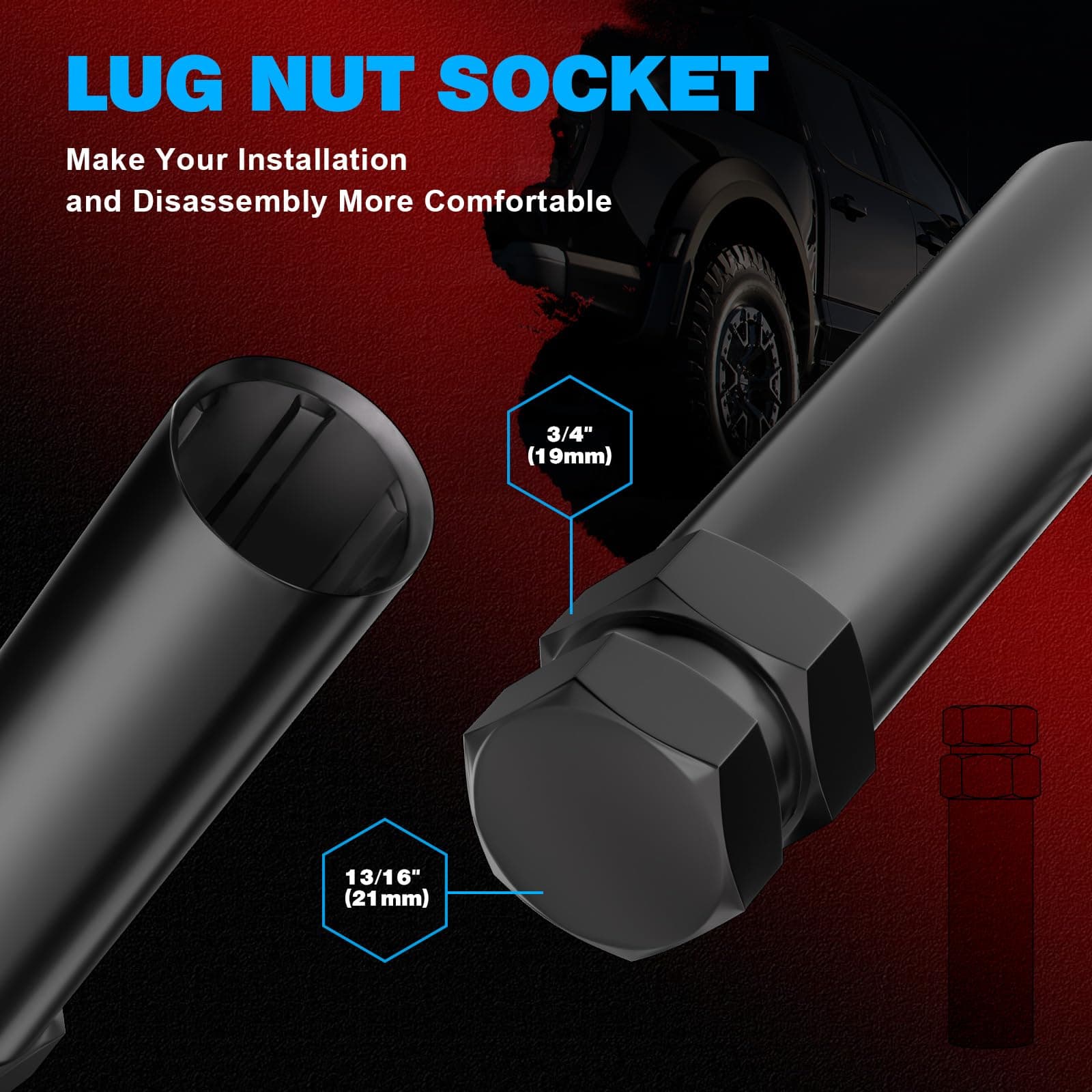 JiiinMiiin M12x1.5 20pcs Black Lug Nuts Set with Socket Key | 6-Spline Locking Safety - view 5