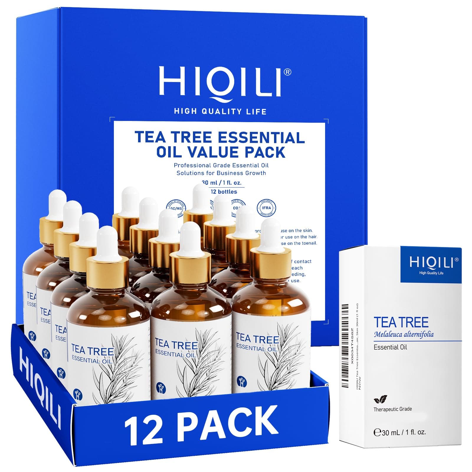 HIQILI Tea Tree Oil Set 1 fl oz (12 Pack) | Pure Natural Essential Oil for Diffuser & DIY - main product image