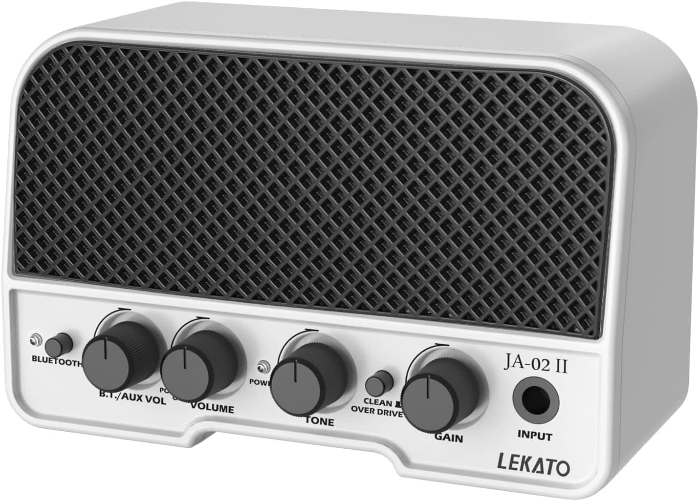 LEKATO Mini Guitar Amp 5W White | Rechargeable, Portable, Wireless Bluetooth Practice