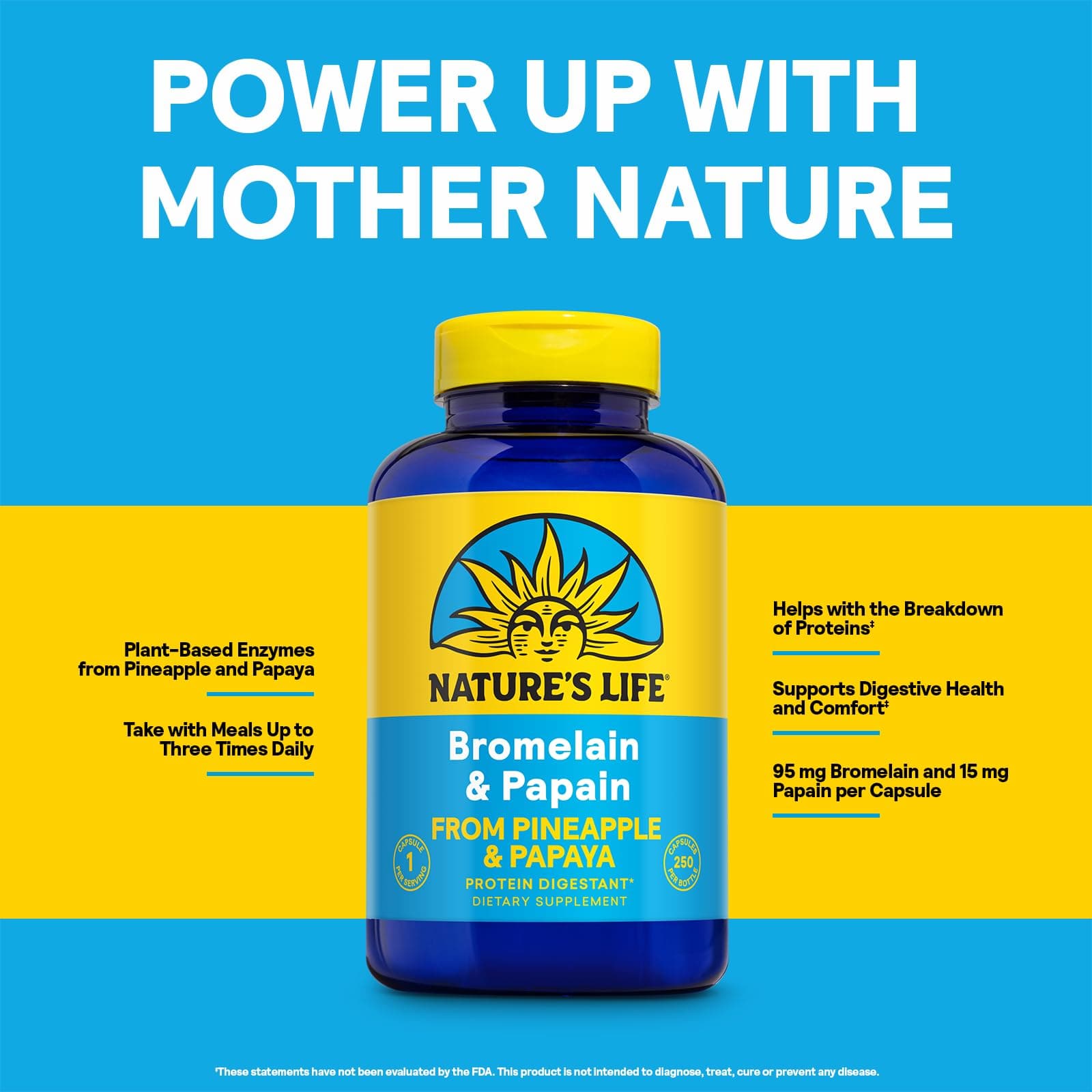 Nature's Life Bromelain & Papain | Digestive Enzymes from Pineapple & Papaya | 250mg | 100 Vegetarian Capsules - view 4