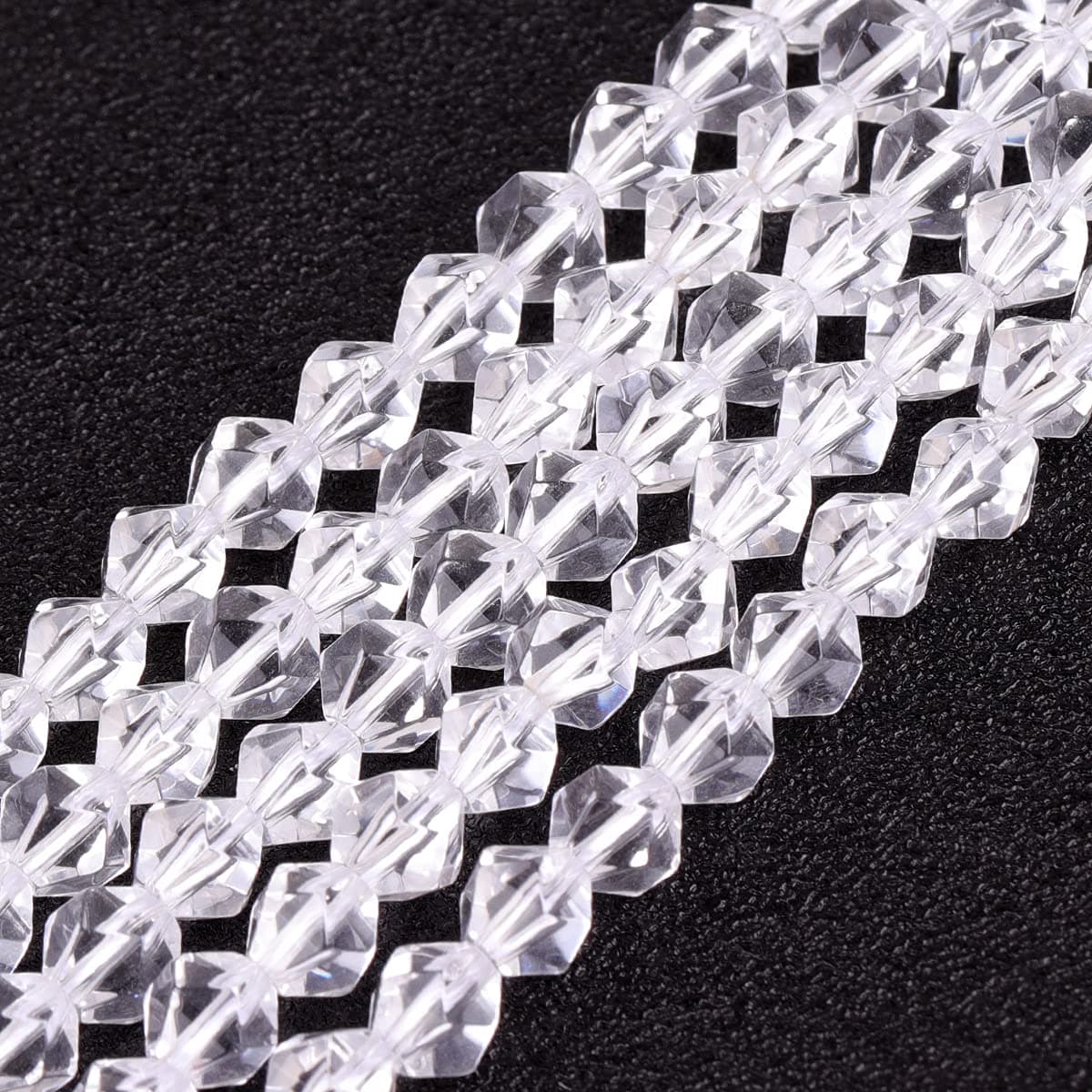 GEM-INSIDE CREATE YOUR OWN FASHION Natural 6mm Black Agate Gemstone Loose Beads Faceted Cambay Energy Stone for Jewelry Making 15" — White Clear Quartz / 6mm