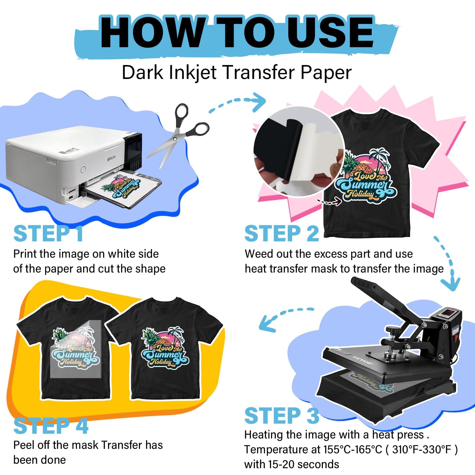 TECKWRAP Printable Heat Transfer Paper for T-Shirts 15 Sheets, 8.3" X 11.7" | Vibrant Colors & Durable Wash - view 5